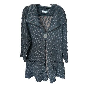 Transparenté Textured Knit Coatigan / Jacket Black & Taupe Medium Long Sleeve